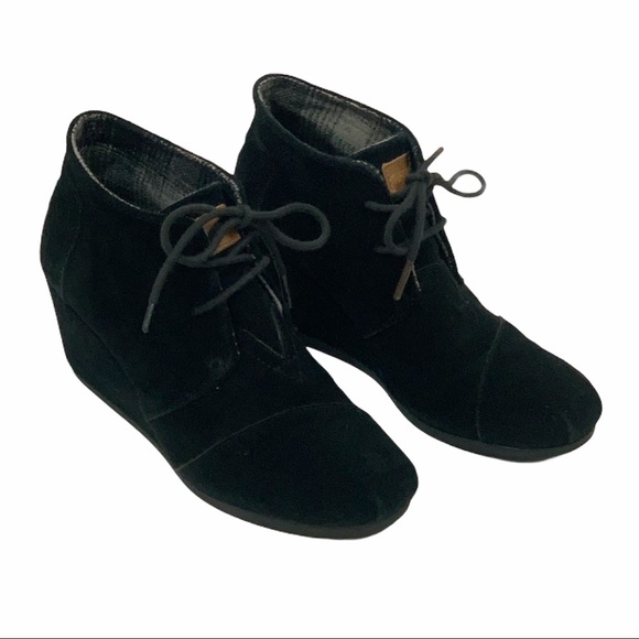 Toms Shoes - Toms Black Suede Lace Up Kala Wedge Booties 8.5